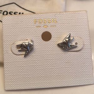Fossil Origami Bird Earrings